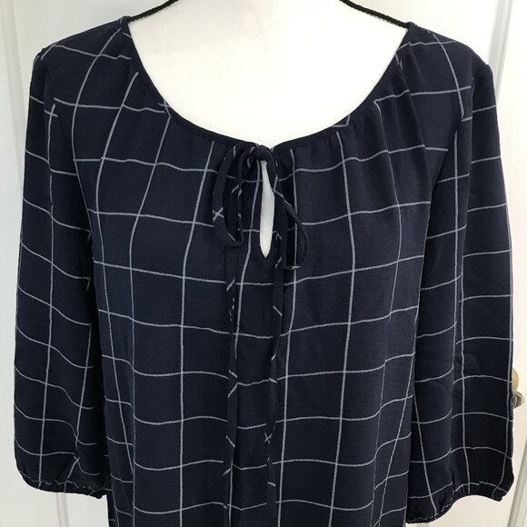 NYCC Women's Windowpane Lace Up Blouse M - Picture 2 of 8